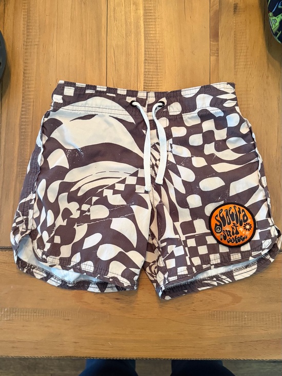 Seaesta Surf Other - Seaesta Boys Boardshorts Retro Scallop Shorts in Hazy Daze Swirl Black White 7